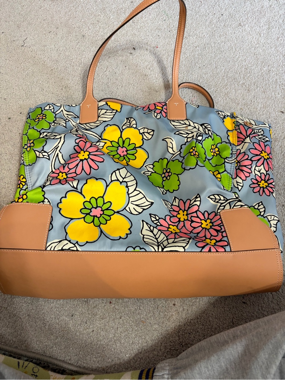 Tory Burch Floral Print Tote with Tan Leather Trim - Picture 5 of 5